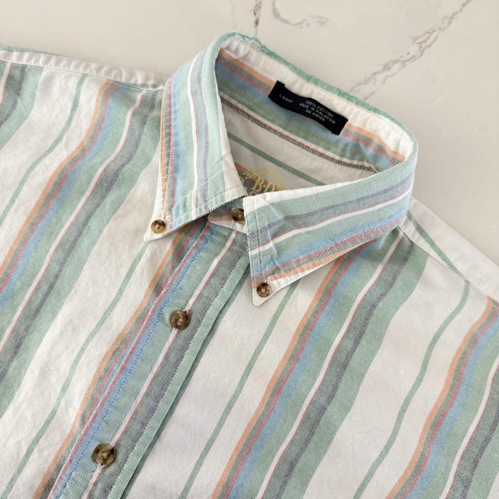 Vintage BD Baggies Mens Large Pastel Striped Button Down Cotton USA 80/90'sRetro
